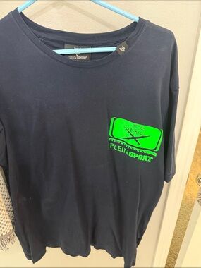 Phillip Plein - Plein Sport Black Tee with Bright Green Logo Patch